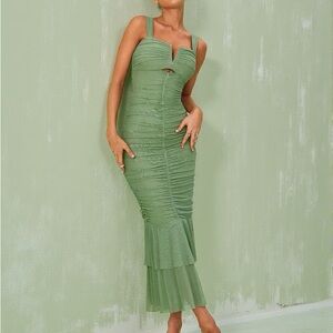 Mew Mews Eri Ruched Mesh Maxi Dress In Green